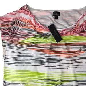 Worthington Cowl Neck Blouse Womens XL MultiColor NWT Abstract Stripe Bubble Hem